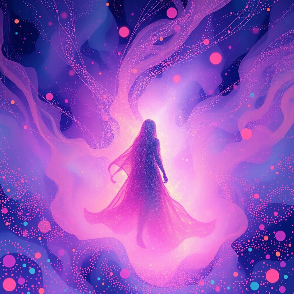 Mystical Wanderer in Whimsical Candyland Landscape