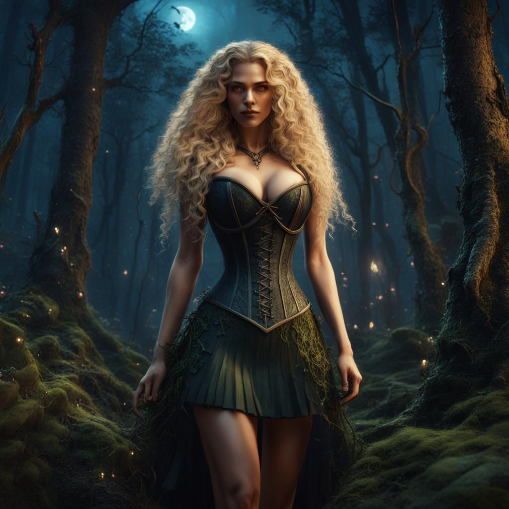 Spring Witch in Forest: Detailed Fantasy Art