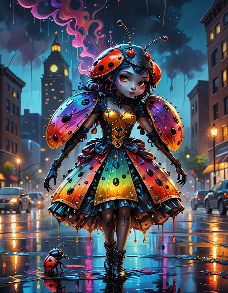 Steampunk Liquid Ladybugs in Rainbow Dresses