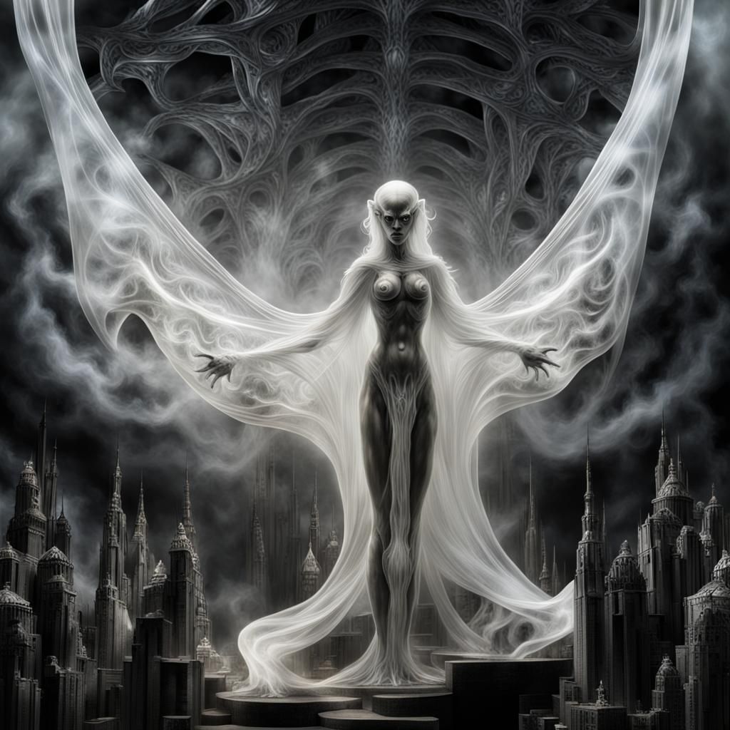 Crystalline Demon Materializing from Smoke