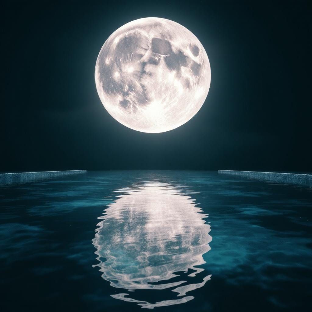 Full Moon Over Reflecting Pool: Cinematic Still