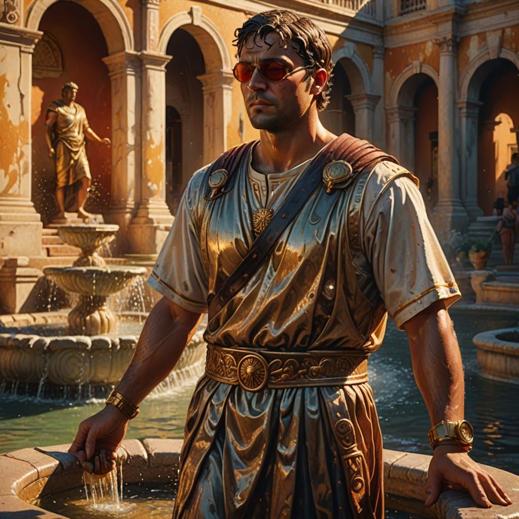 Roman God with Eye Patch in Golden Light