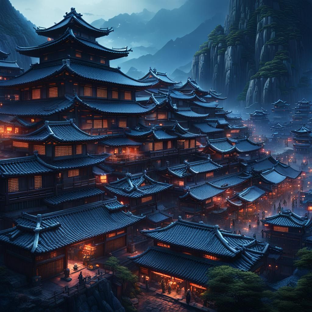 Epic Samurai Village Digital Matte Painting