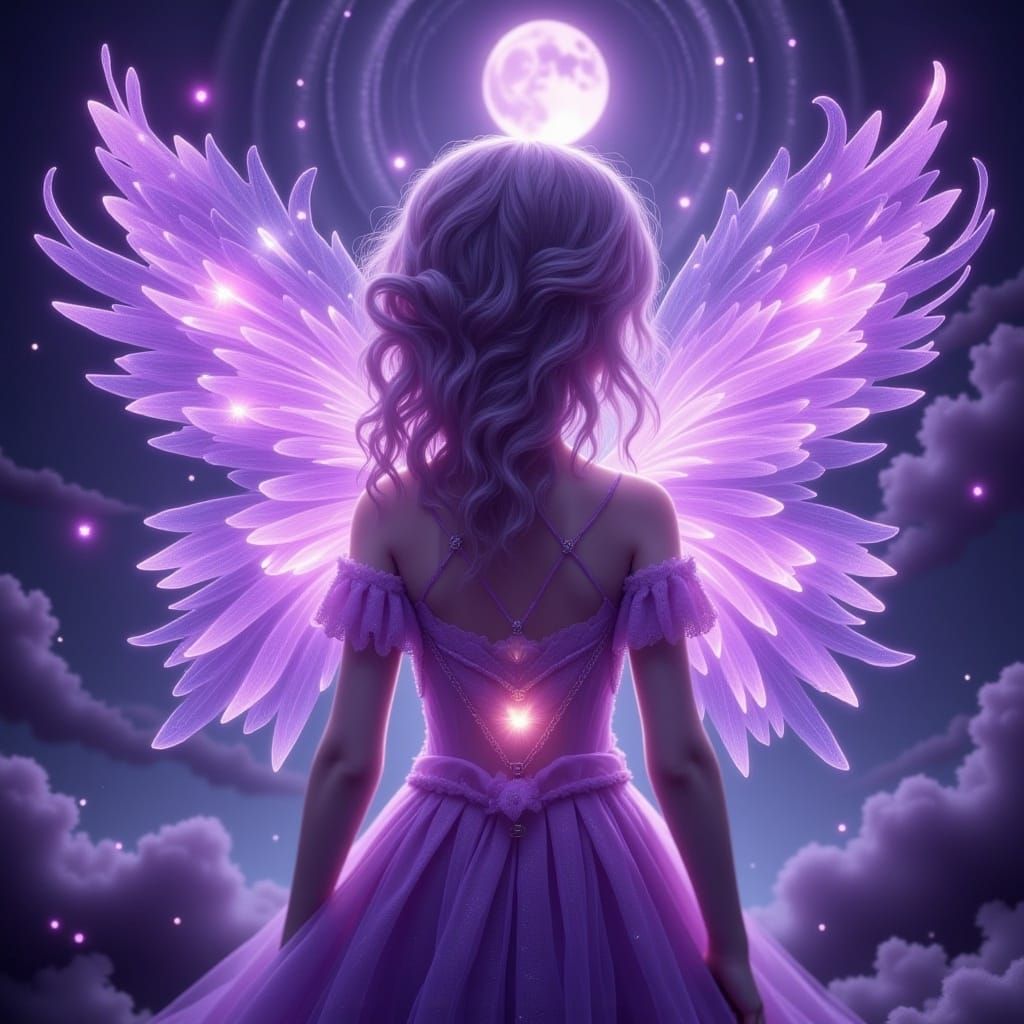 Beautiful Purple Angel in Flux Hyperreal Style