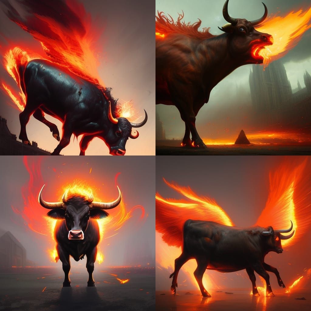 Flaming Cow Aerodynamics: Dark Fantasy Concept Art