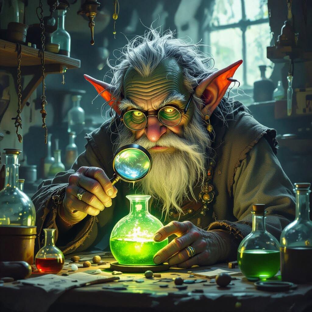 Goblin Alchemist Portrait in Oil Painting Style