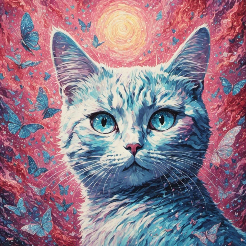 Neon Glitter Cat in Eighties Style