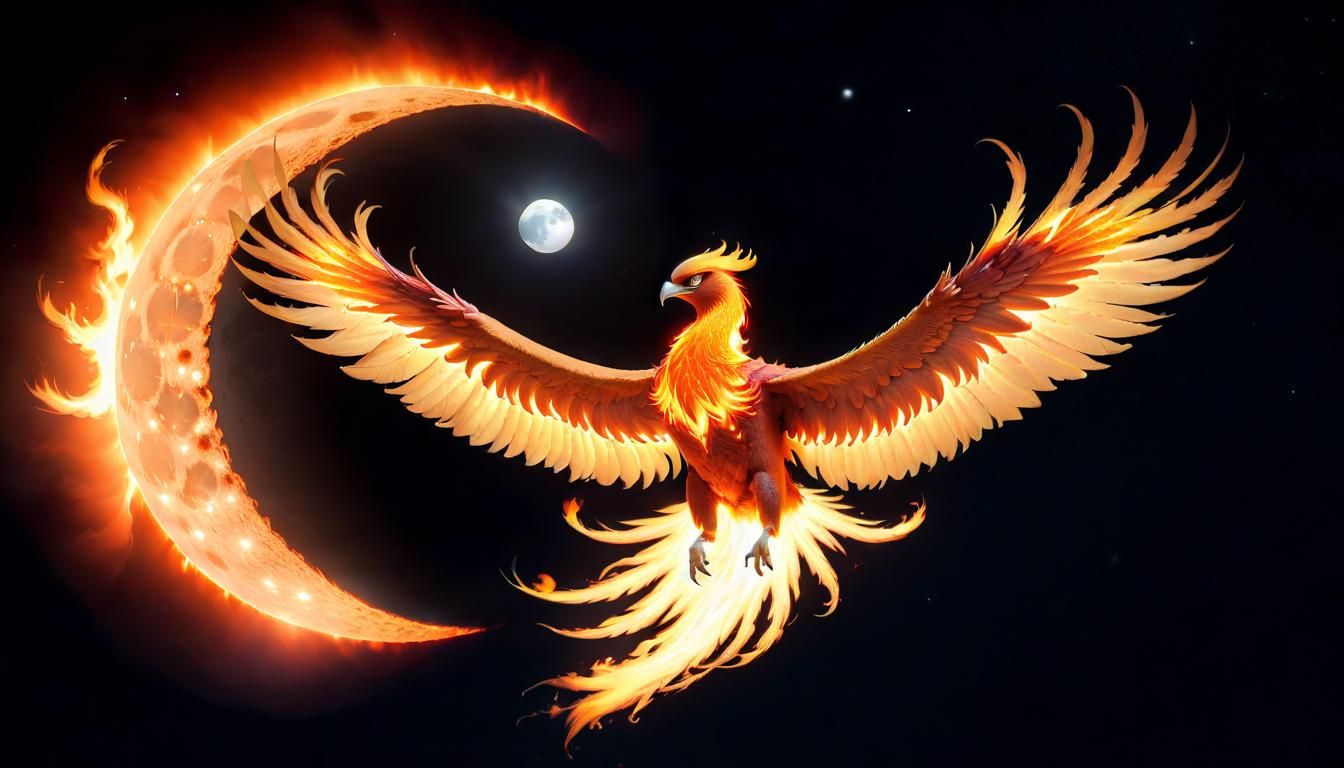 Fiery Phoenix Ascends from Moon to Earth