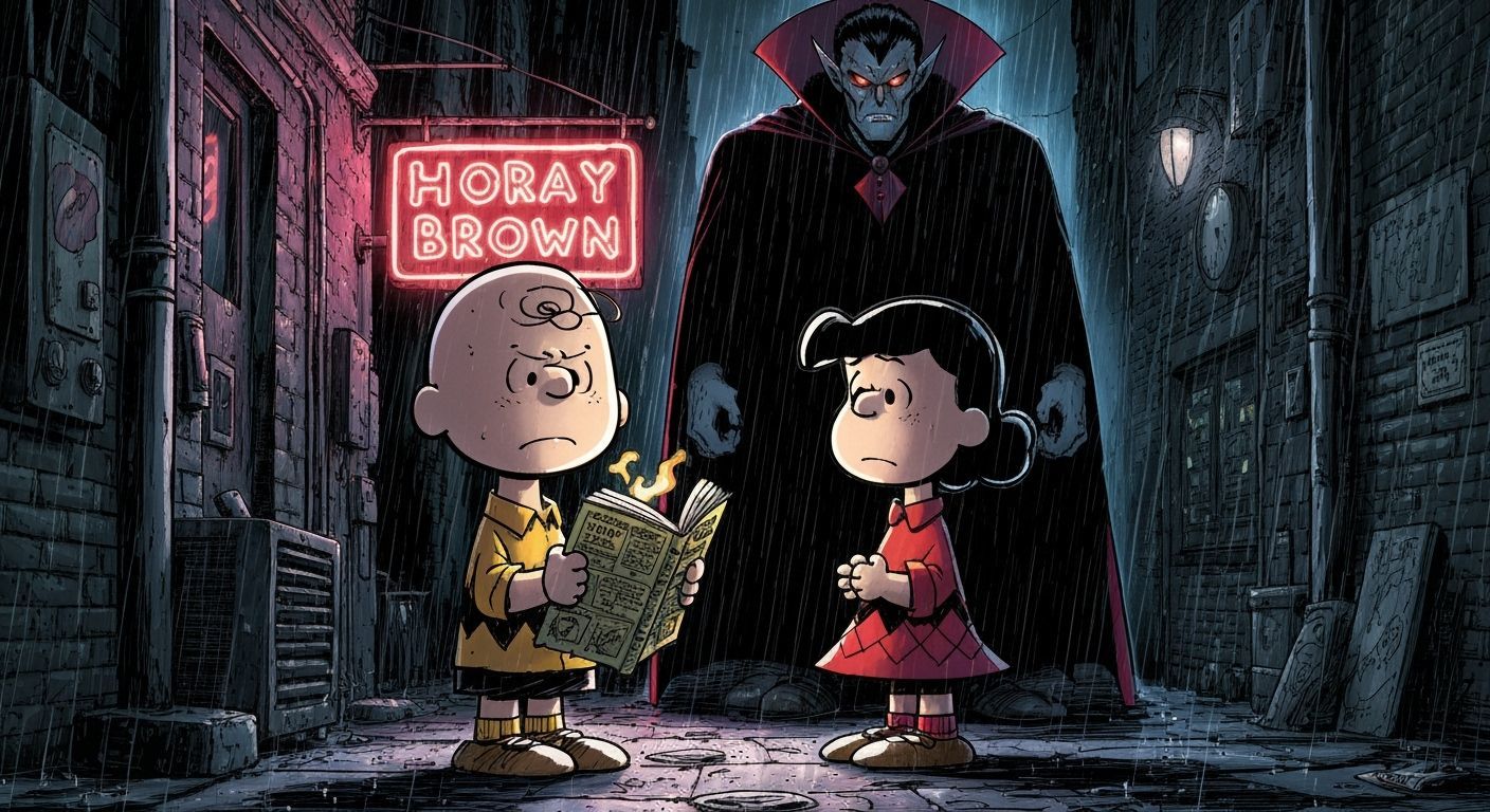 Charlie Brown and Lucy are visiting the scary city.
