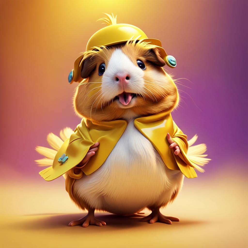 Guinea Pig Dressed as Duck in Pixar Style