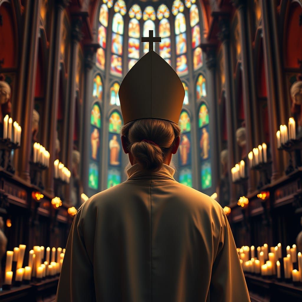 Actress as Female Cardinal in Cathedral Ceremony