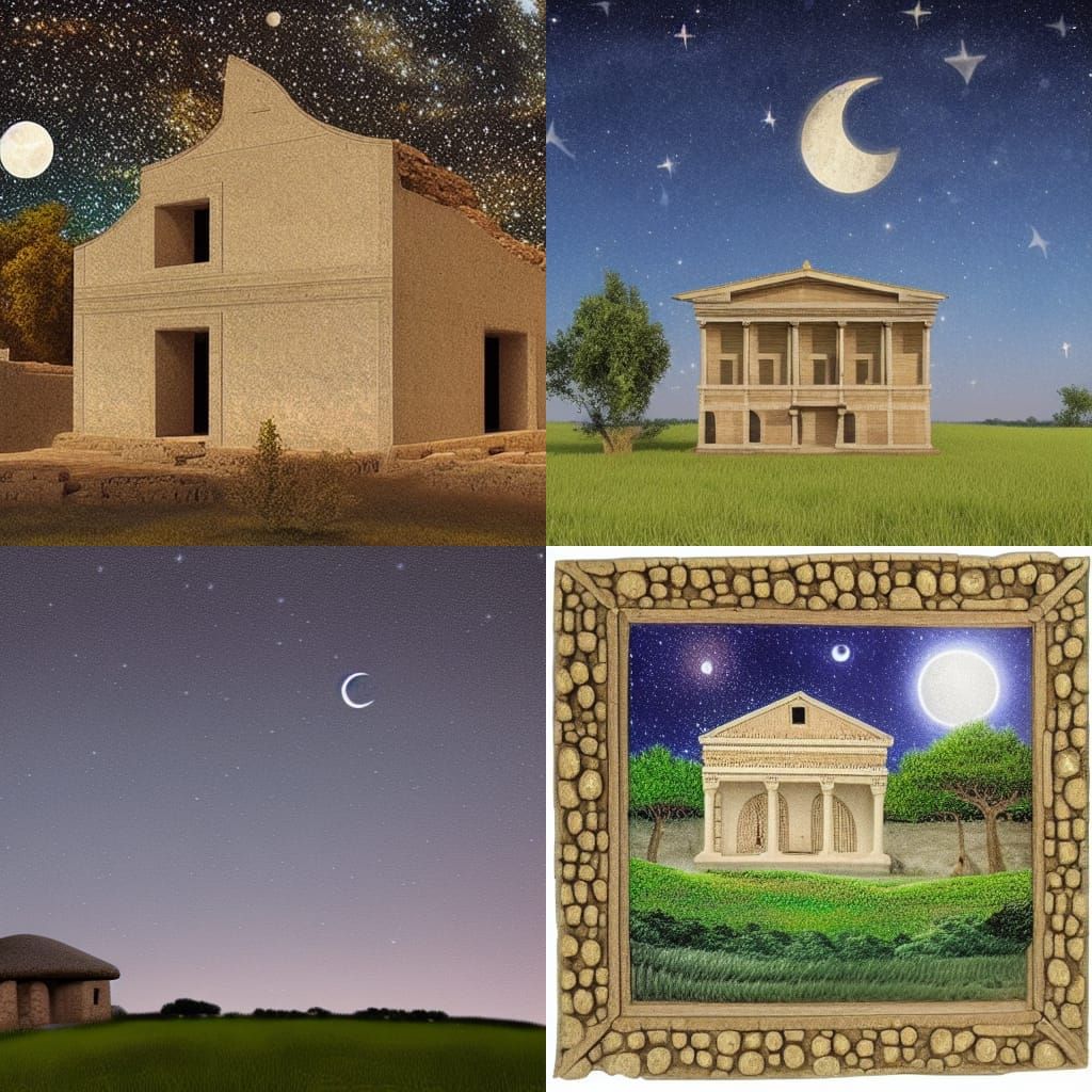 2nd Century House Under Starry Moonlit Sky