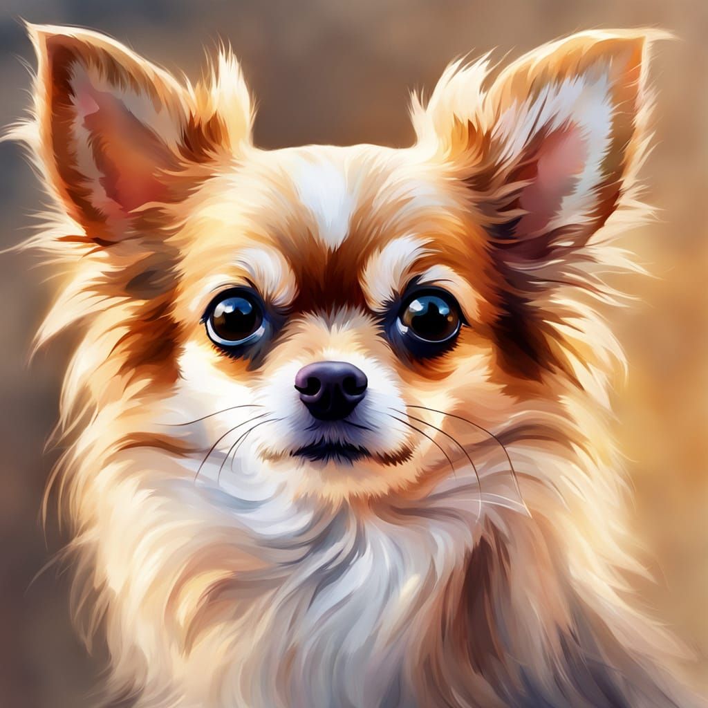 Adorable Chihuahua Puppy with Fluffy Fur, Watercolor Style