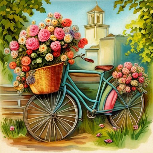 Vintage Bicycle Covered in Colorful Decoupage Flowers
