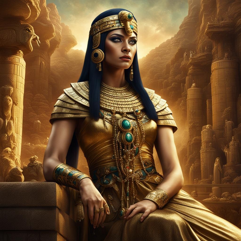 Cleopatra with Snakes, Detailed Fantasy Art