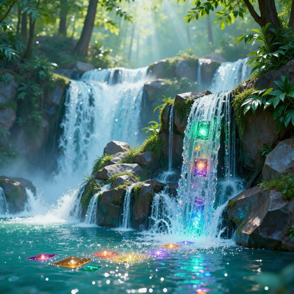 Tarot Waterfall with Musical Notes, Diamond Painting Style