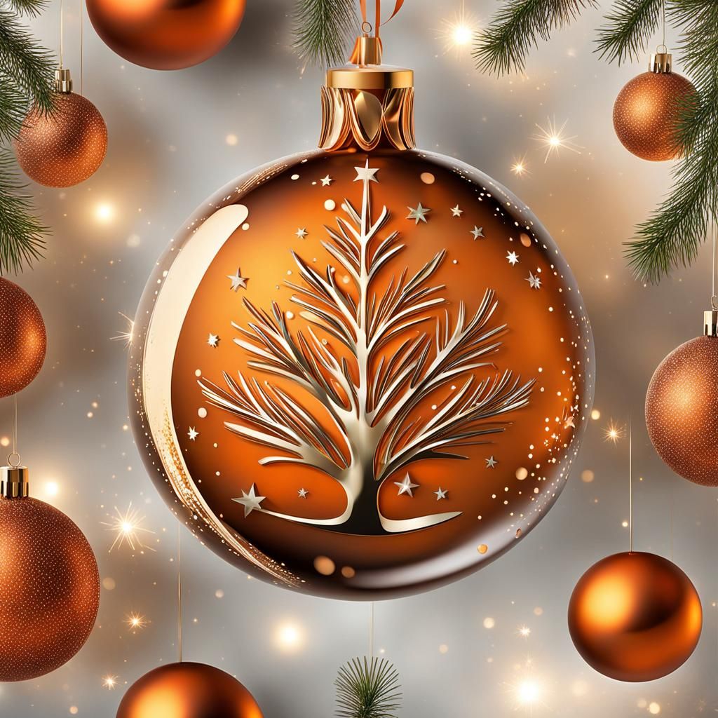 Modern Christmas Tree with Orange Baubles