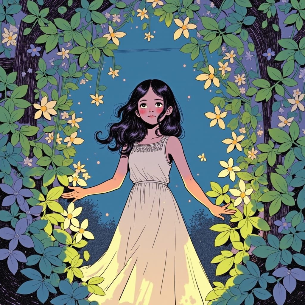 Serene Girl in Enchanted Greenhouse