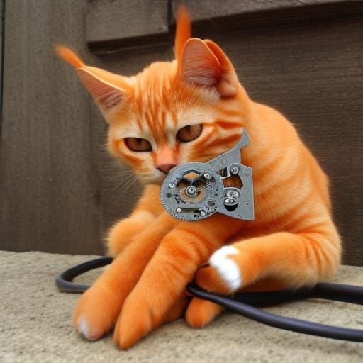 Steampunk Orange Tabby Cat with Clockwork Details