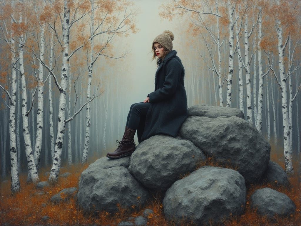 Enigmatic Winter Figure in Forest