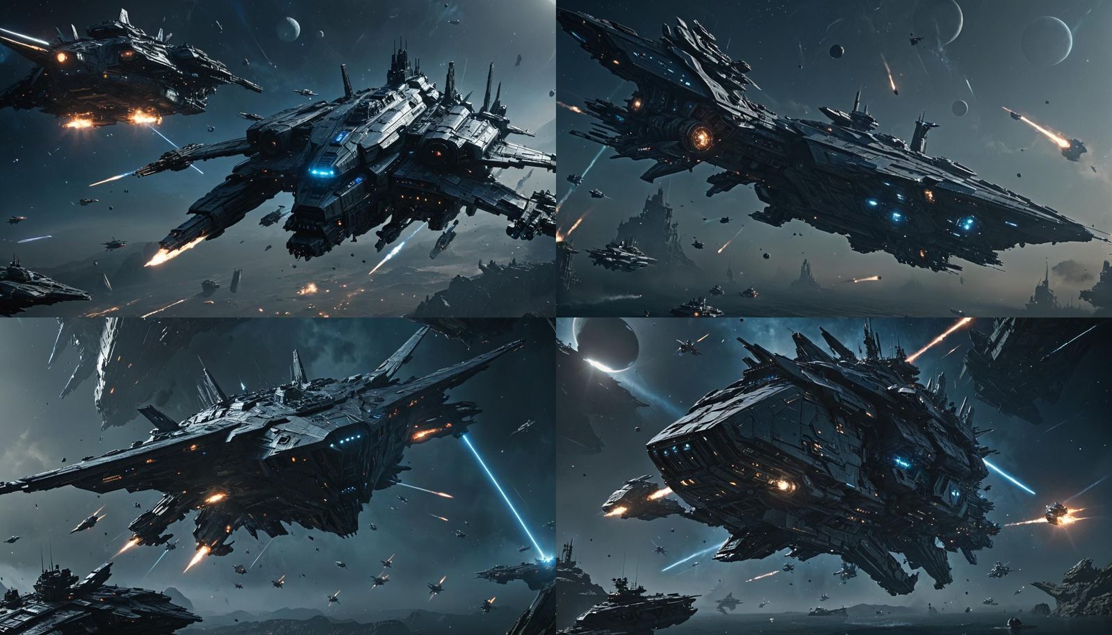 Futuristic Space Battle Between Human and Alien Warships