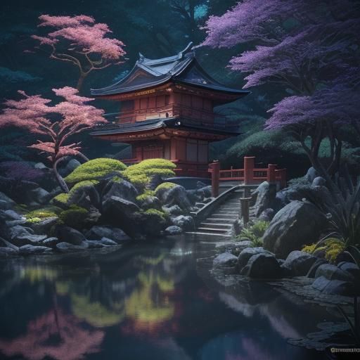 Blue Eastern Dragon in Japanese Garden