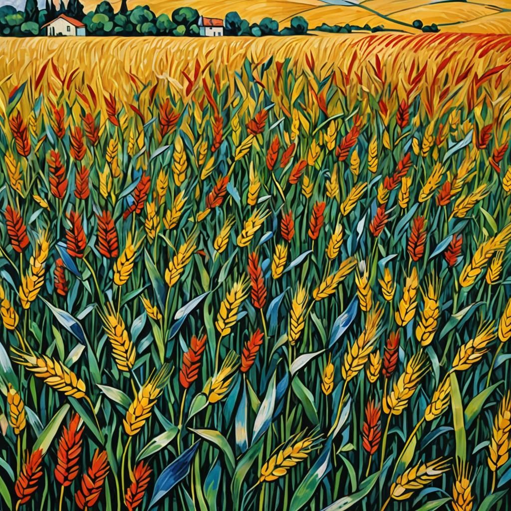 Abstract Wheat Field in Cubist Style