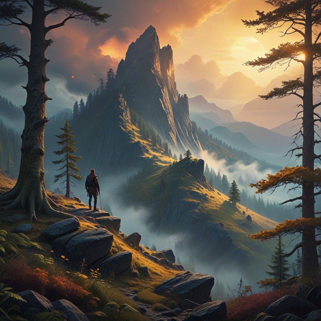 Ethereal Fantasy Realm with Lone Figure