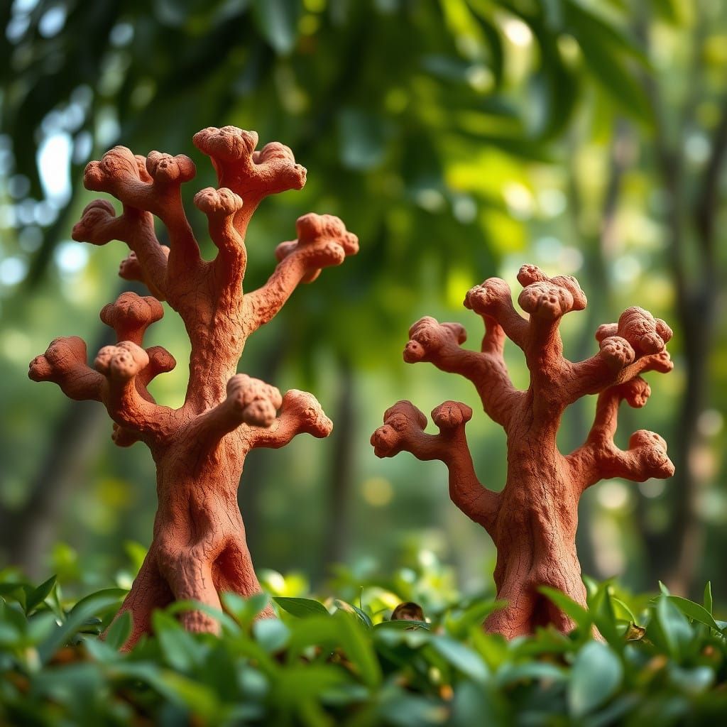 Earthy Tropical Clay Trees Amidst Emerald Forest