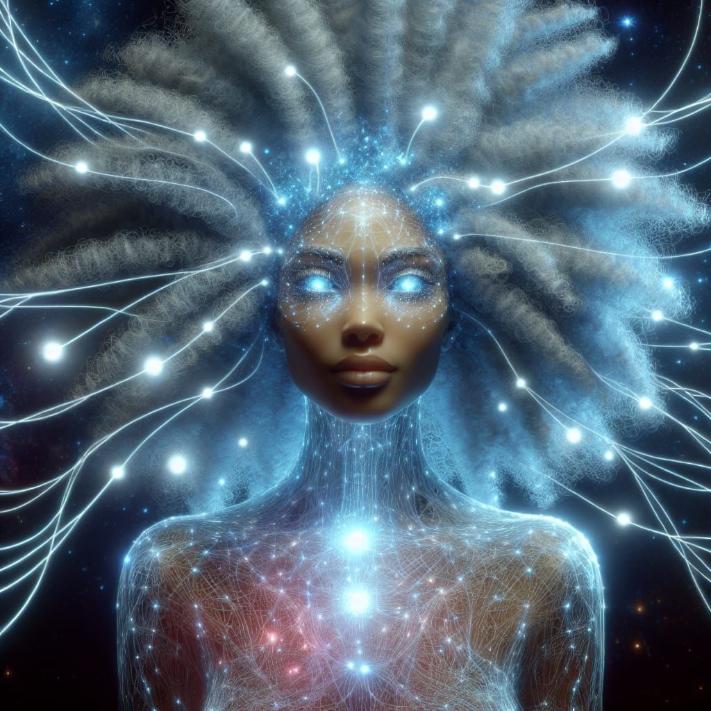 Afrofuturistic Goddess Connected to the Cosmos