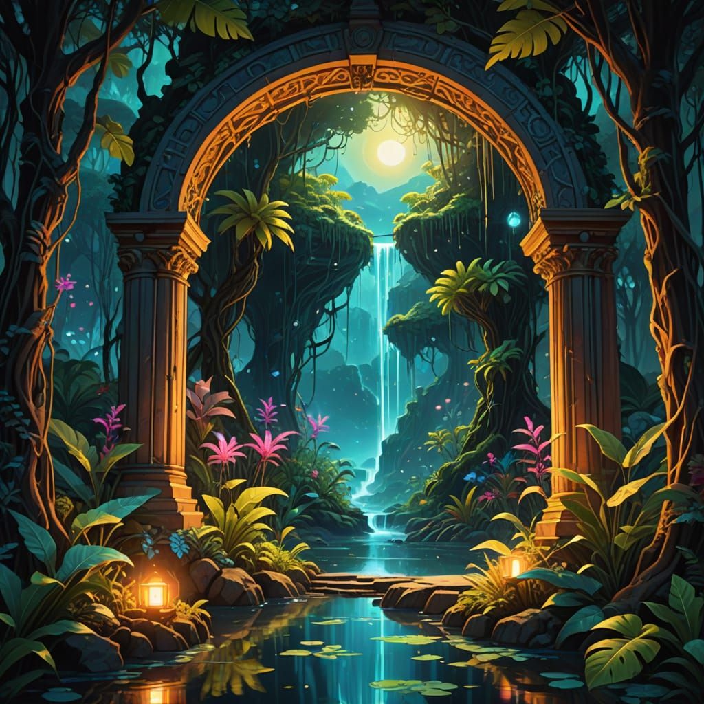 Surreal Enchanted Portal in Vibrant Oil Painting
