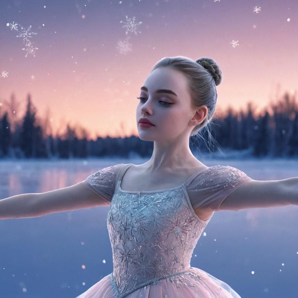 Ballet Dancer on Frozen Lake at Twilight