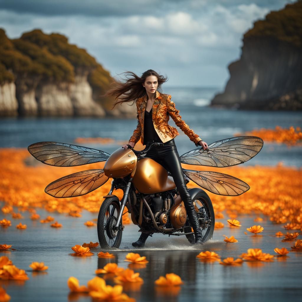 a girl riding a motor Dragonfly