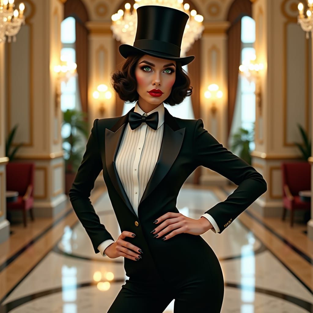 Sylvester the Cat Inspired Woman in Art Deco Ballroom