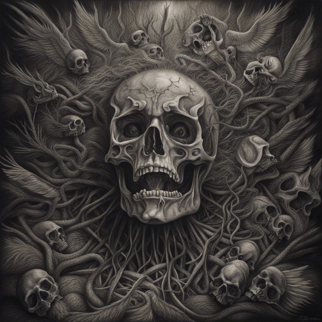 Death of the Soul: Hyperdetailed Charcoal Drawing