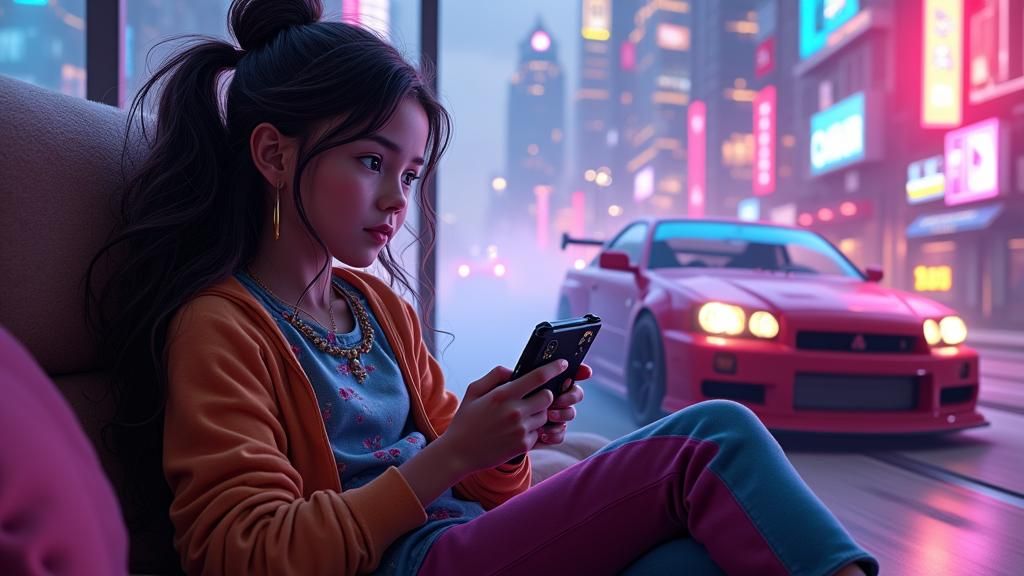 Girl Plays Nintendo Switch with Fast & Furious Car