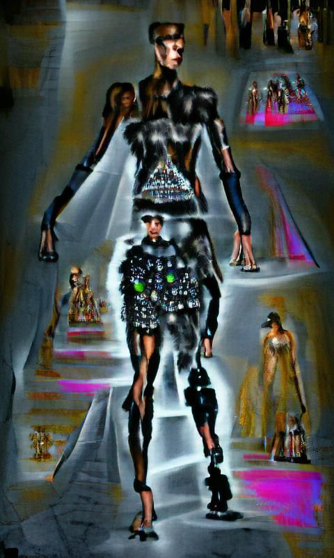 Hologram Robot Model Catwalk in Film Noir Style