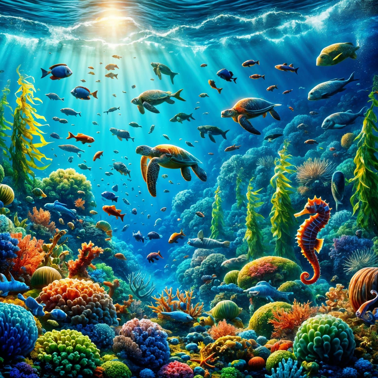 Vibrant Coral Reef Ecosystem with Marine Life