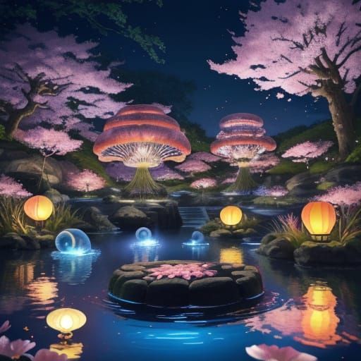 Surreal Anime Creature in Dreamy Japanese Landscape