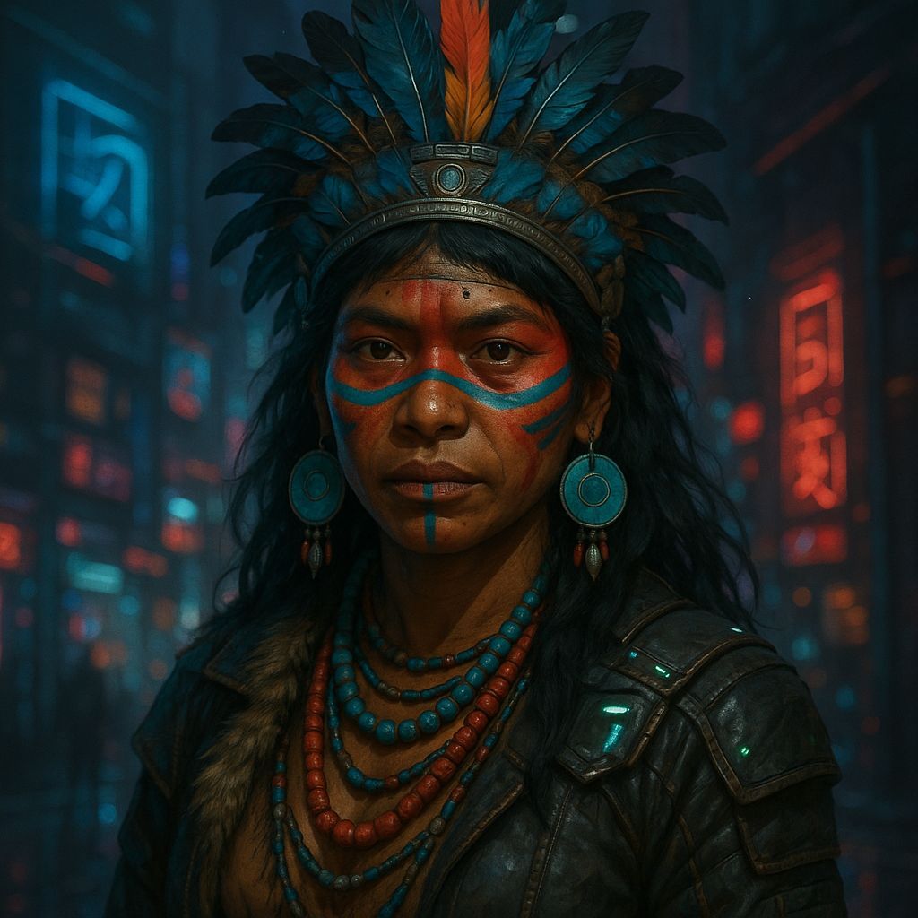 Shadowrun Female Xapiri-Thepe Face in Cyberpunk Style
