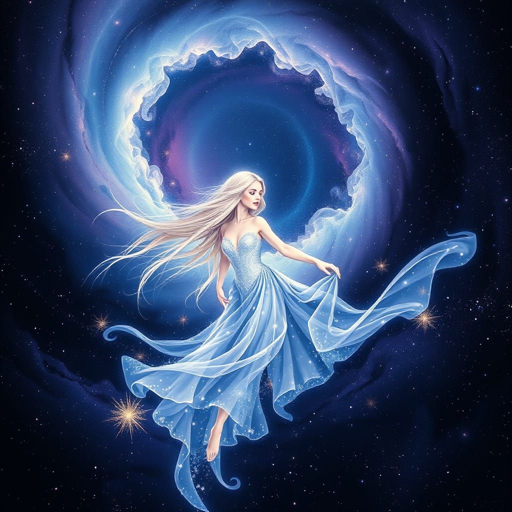 Ethereal Goddess Emerges from Cosmic Vortex