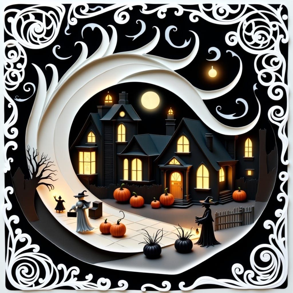 Ghostly Mailman Delivers Letters in Swirling Papercut Style