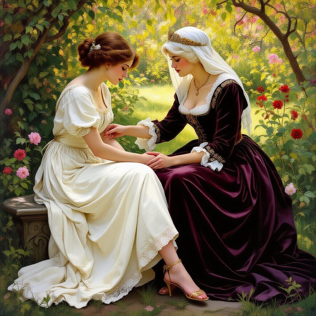 Playful Spanking in a Lush Garden: Pre-Raphaelite Style