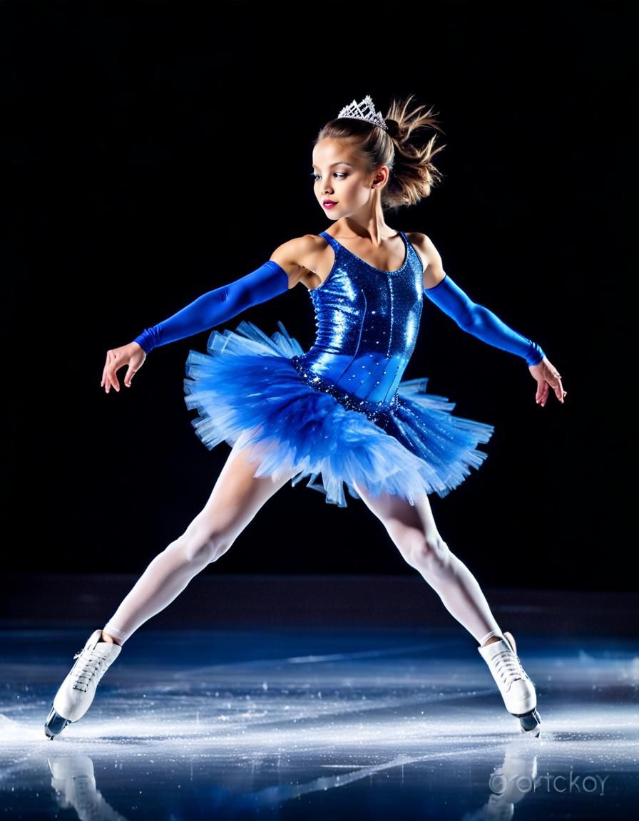 Ice Skater in Royal Blue Dress Performing