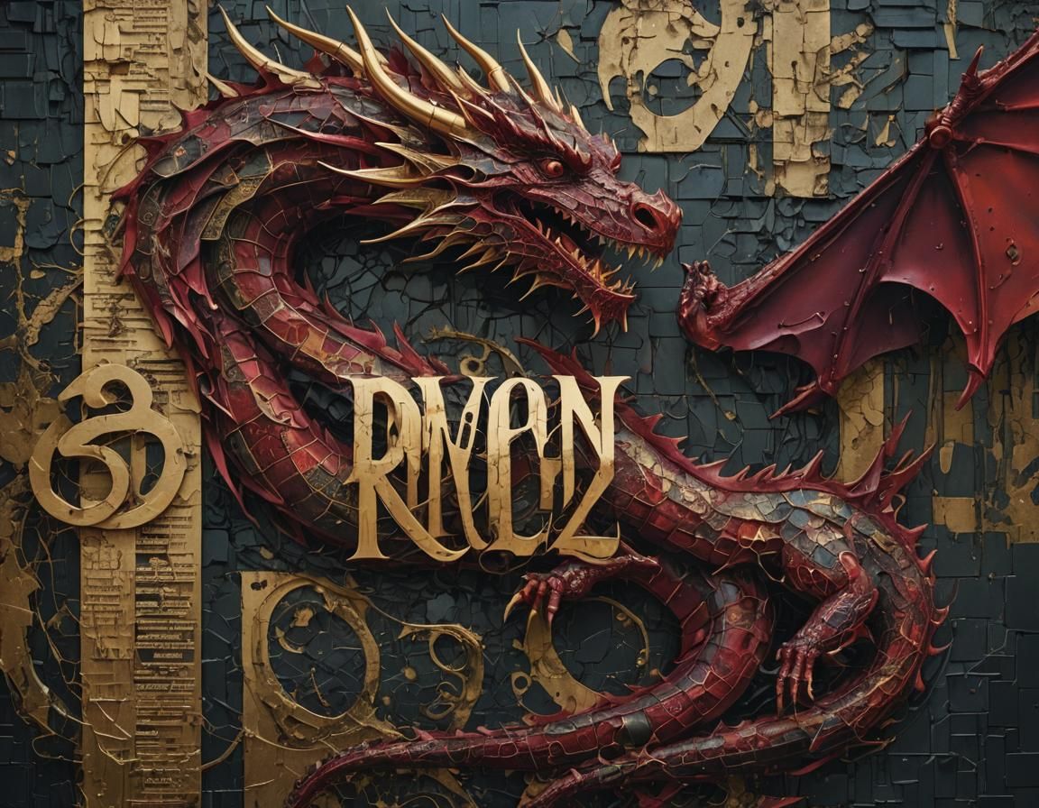 Dragon Dissolving into Wall with Byzantine Industrial Elemen...