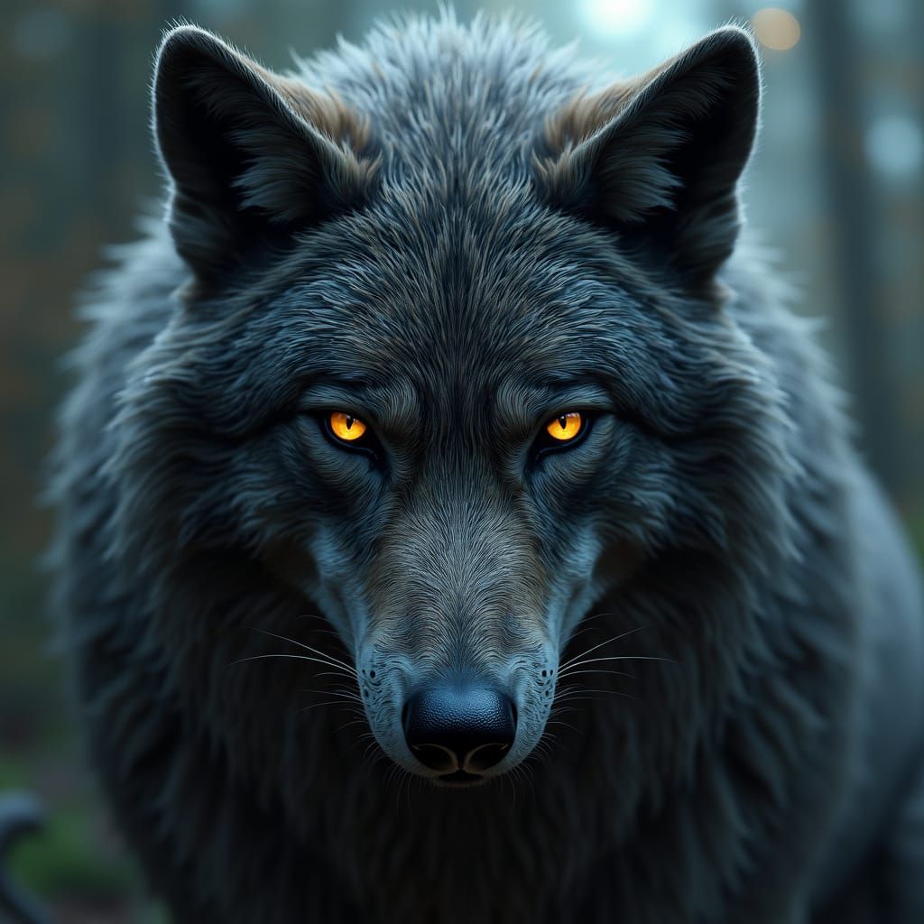 Ethereal Werewolf Portrait in Moody, Hyper-Detailed Style