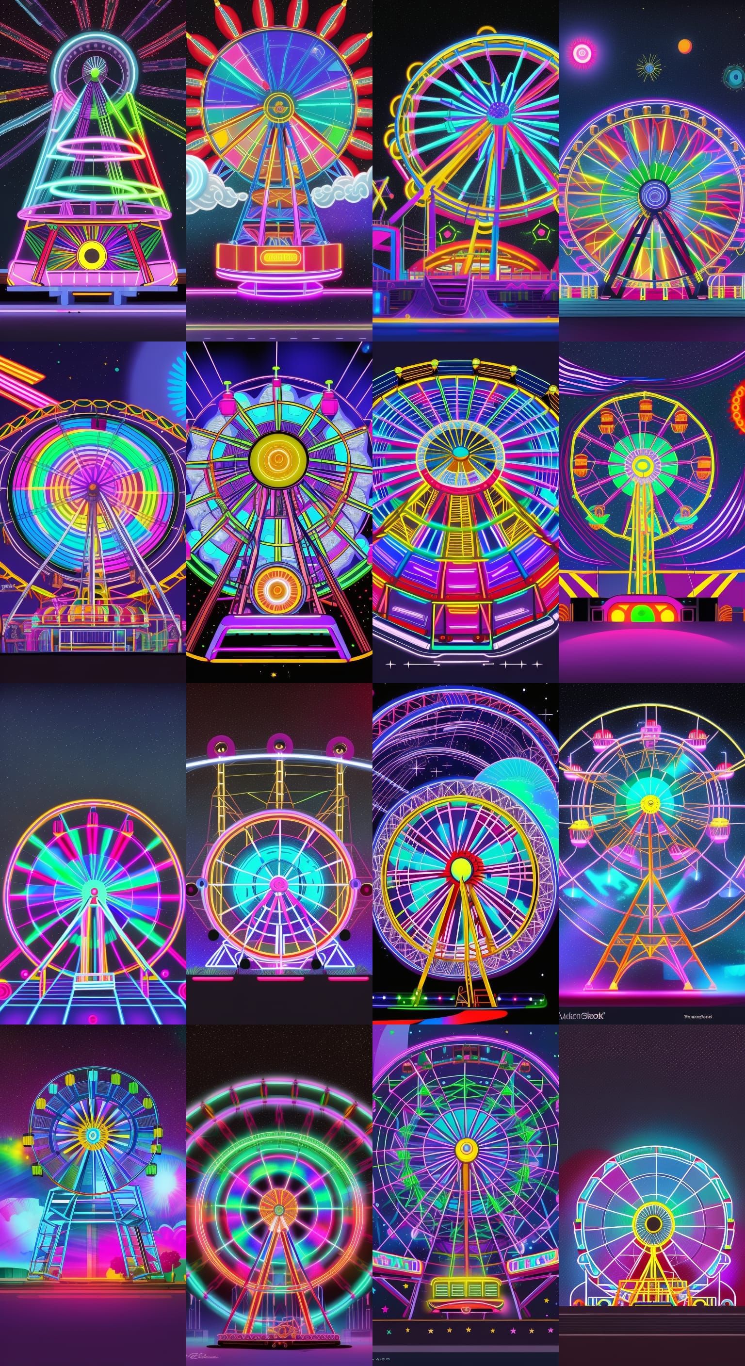 Ferris Wheel in Starry Space, Glitchcore Style