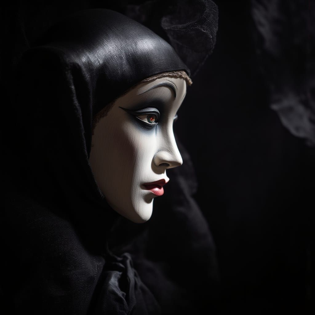 Surreal Porcelain Shadow Puppet with Doll Features