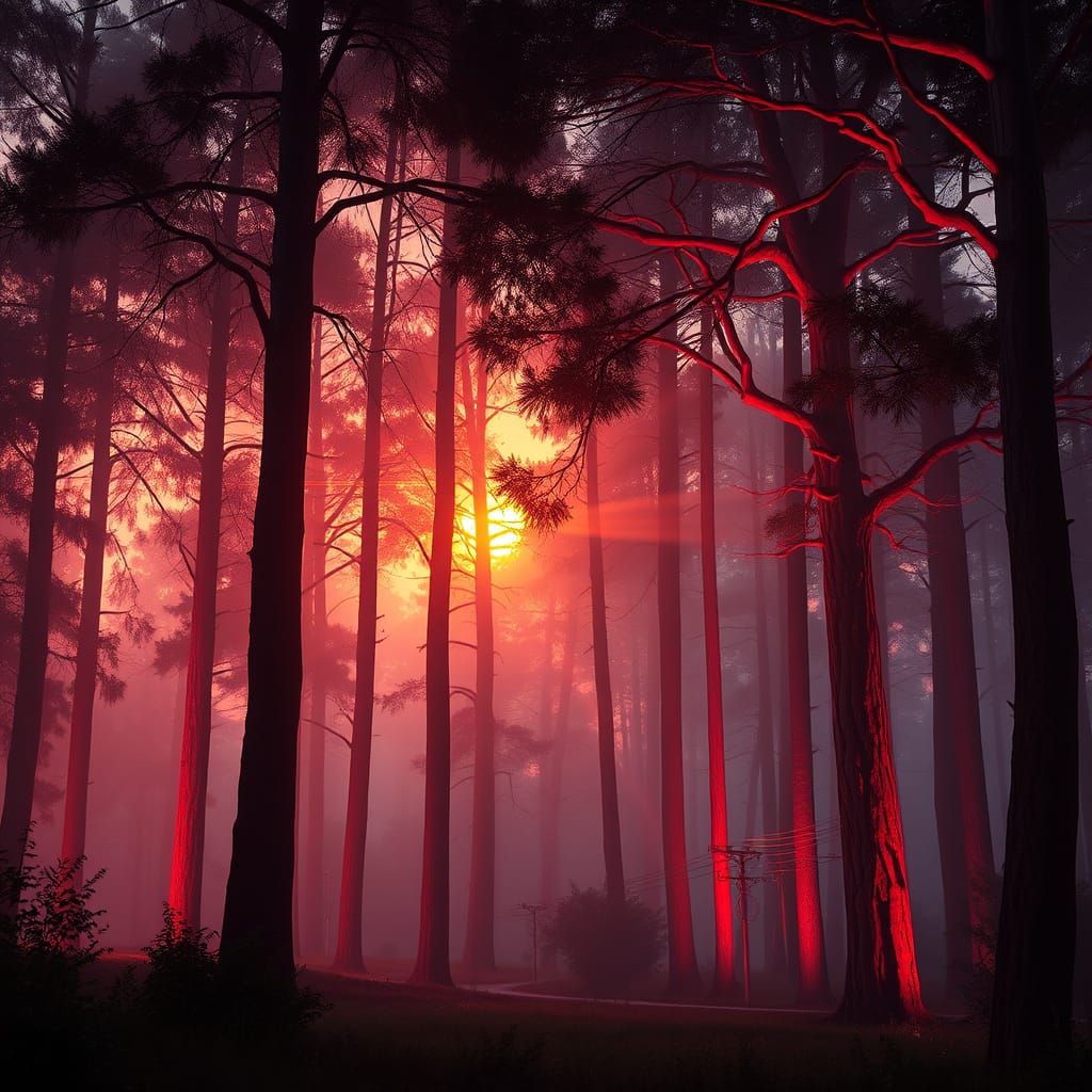 California Sunset Forest in Retro-Futuristic Neon