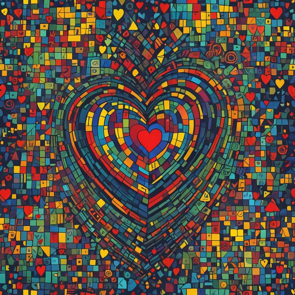 Rainbow Heart in Paul Klee Style